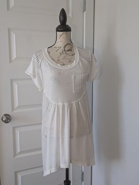 POL White Crochet-Panel Tunic Top Size S